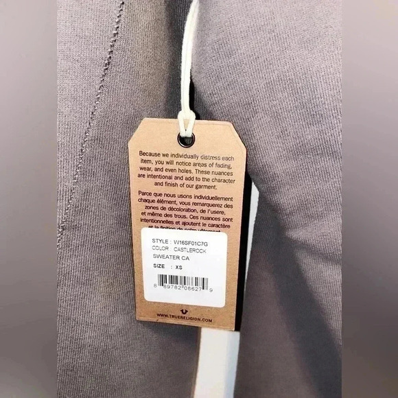 NWT True Religion casual oversized trendy stylish scoop neck long sleeve top XS - Picture 3 of 5